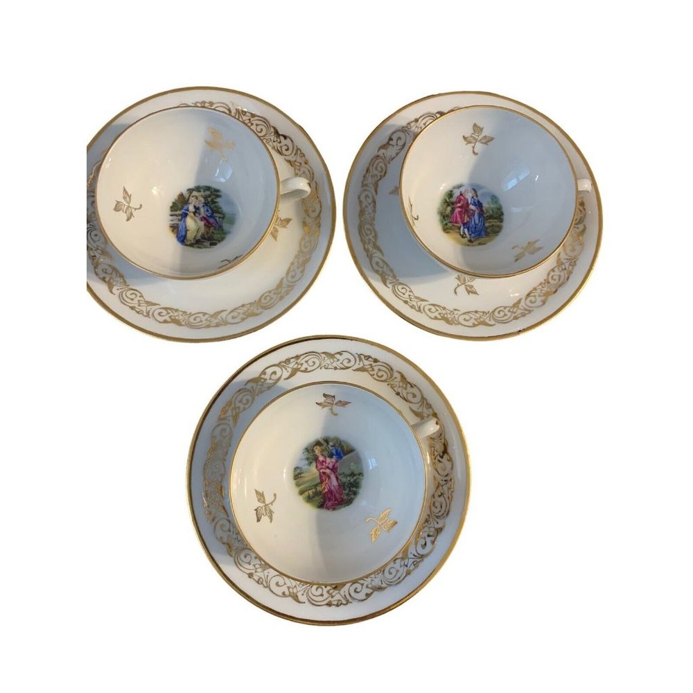Veritable Porcelaine Cup and Saucer Man and Woman Lot of 3 Set Pre-Owned READ - Picture 2 of 12